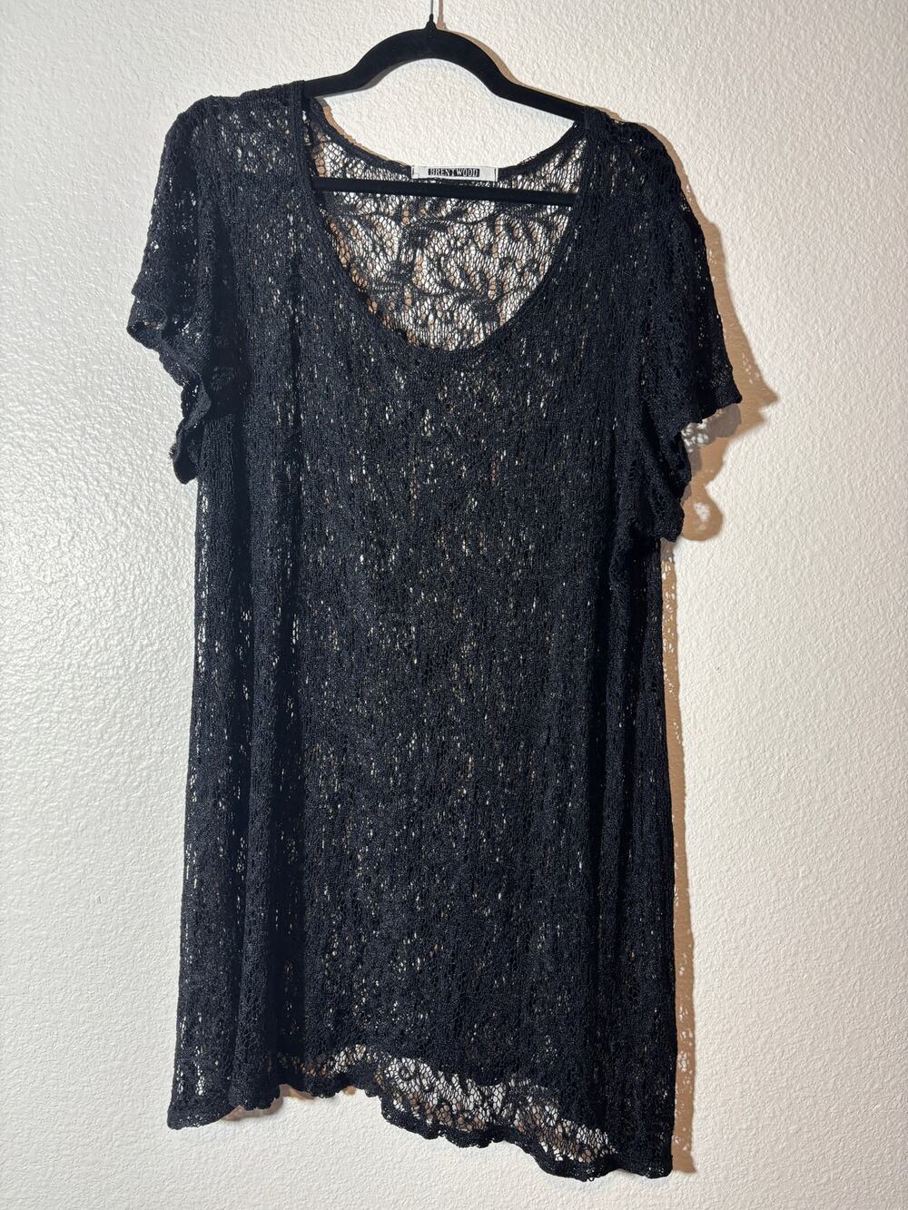 Vintage 90s Brentwood Women's Size XL Whimsigoth Grunge Black Lace Tunic Top